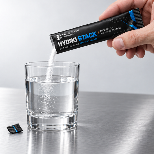 Hydro Stack powder being mixed into a glass of water