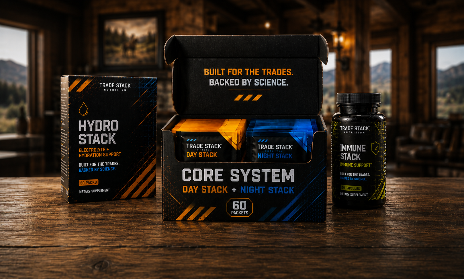 Core System, Immune Stack, Multivitamin, essential nutrients, electrolytes, hydration, construction, Immune Stack, Hydro Stack